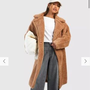 BOOHOO OVERSIZED TEDDY FAUX FUR COAT